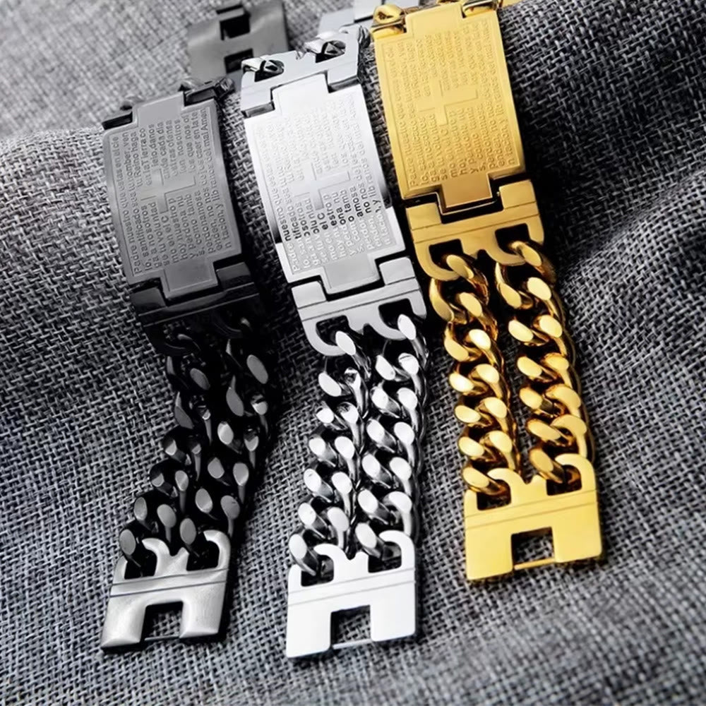 Pulsera de Cruz y Oración: Texto Sagrado y Moda con Carácter