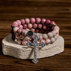 Pulsera Rosario de Alambre con Memoria de Veta de Palisandro y Piedra Mate con Medallas Marianas