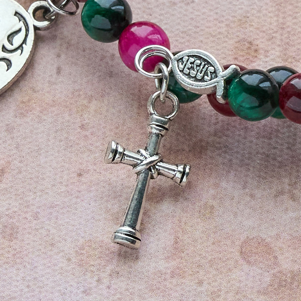 Pulsera Rosario de Alambre con Memoria de Ojo de Tigre Bicolor con San Miguel
