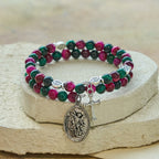 Pulsera Rosario de Alambre con Memoria de Ojo de Tigre Bicolor con San Miguel