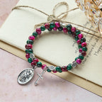 Pulsera Rosario de Alambre con Memoria de Ojo de Tigre Bicolor con San Miguel