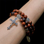 Pulsera Rosario de Alambre con Memoria de Obsidiana Caoba Natural con Jesús