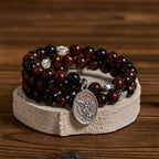 Pulsera Rosario de Alambre con Memoria de Obsidiana Caoba Natural con Jesús