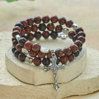 Pulsera Rosario de Alambre con Memoria de Obsidiana Caoba Natural con Jesús
