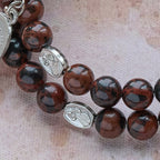 Pulsera Rosario de Alambre con Memoria de Obsidiana Caoba Natural con Jesús