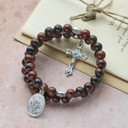Pulsera Rosario de Alambre con Memoria de Obsidiana Caoba Natural con Jesús
