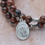 Pulsera Rosario de Alambre con Memoria de Obsidiana Caoba Natural con Jesús