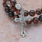 Pulsera Rosario de Alambre con Memoria de Obsidiana Caoba Natural con Jesús