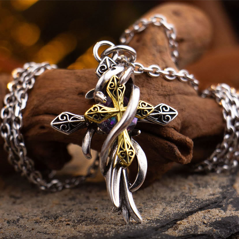 Collar de Cruz con Volutas Ornamentadas: Diseño Bicolor para la Devoción Diaria