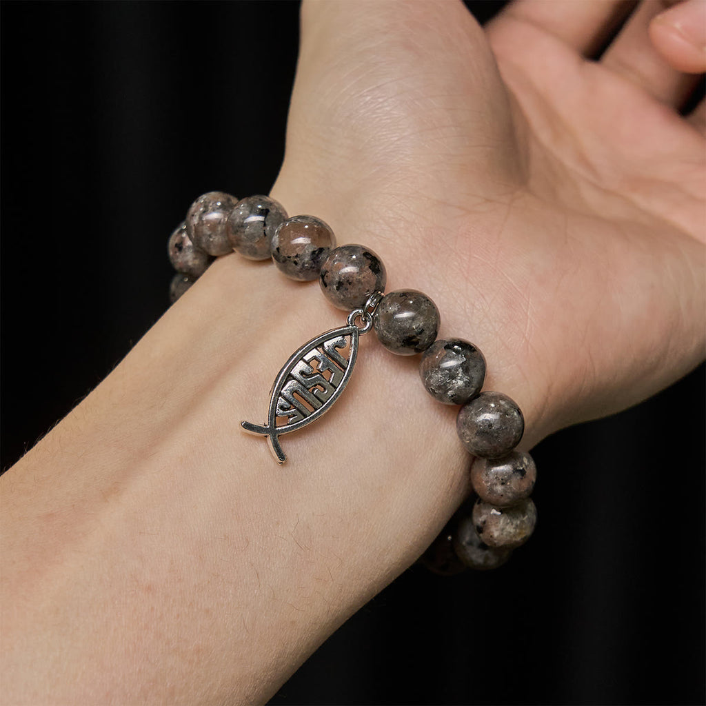 Pulsera Brillante de Piedra de Fuego que Cambia de Color con Dije Ichthus