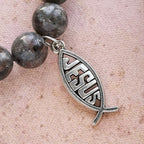 Pulsera Brillante de Piedra de Fuego que Cambia de Color con Dije Ichthus