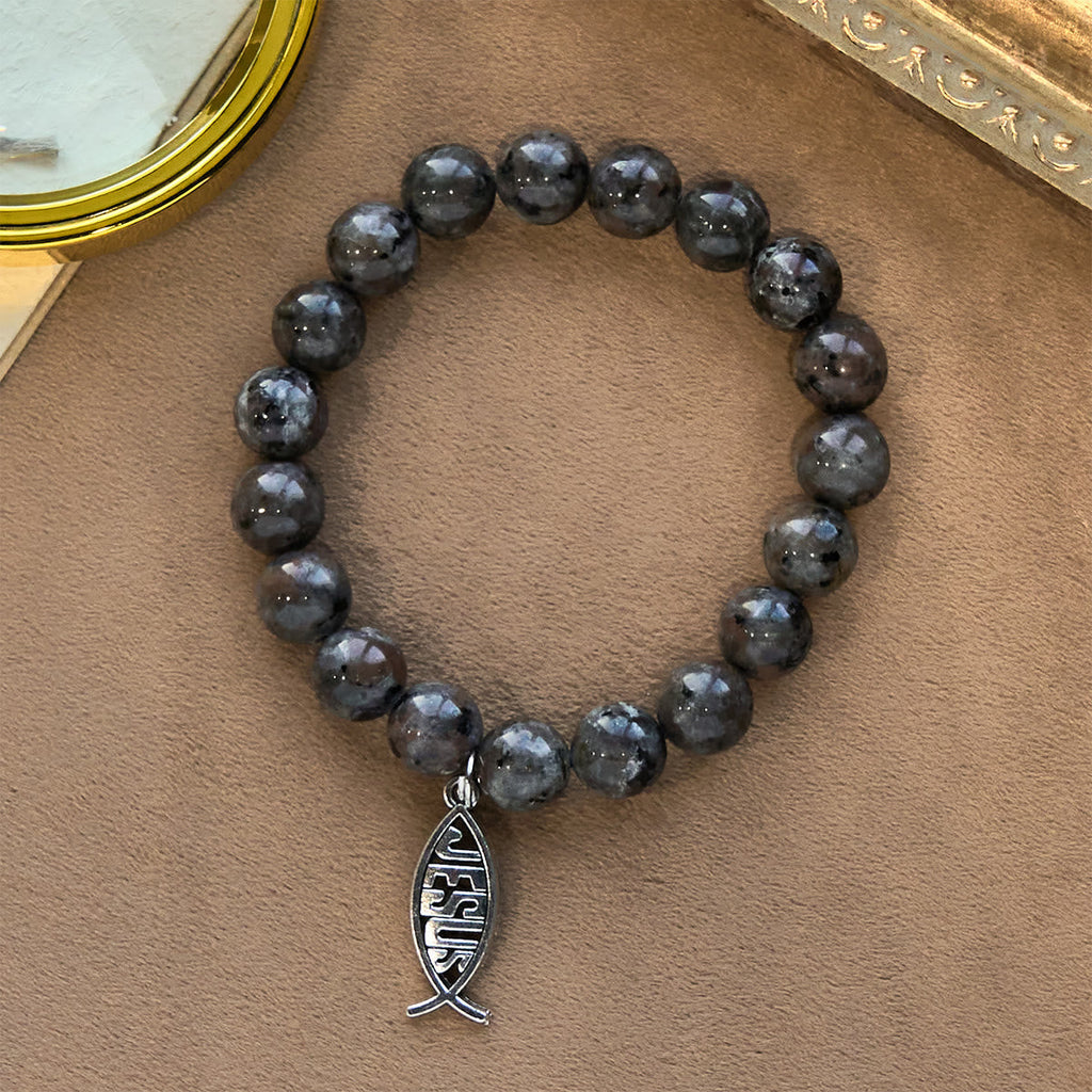 Pulsera Brillante de Piedra de Fuego que Cambia de Color con Dije Ichthus