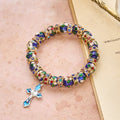 Pulsera Detallada de Cuentas de Cloisonné Azul con Crucifijo