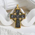 Collar de Cruz Ornamentada en Dos Tonos: Ícono de Santo y Ángel con Detalle Artístico
