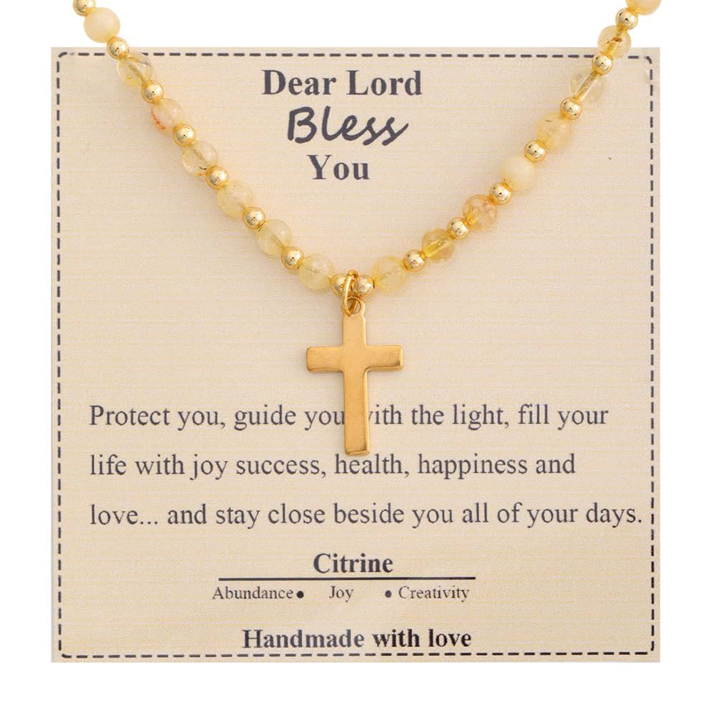 Collar de Cruz de Piedra Bendecida: Dije de Gema Natural y Detalle de Devoción Serena