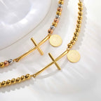 Pulsera de Cuentas con Cruz y la Virgen: Símbolo Espiritual con Elegancia Pulida