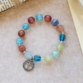 Pulsera de Cuentas con Brillo que Cambia con el Sol y Cruz Ornamentada