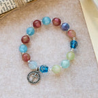 Pulsera de Cuentas con Brillo que Cambia con el Sol y Cruz Ornamentada