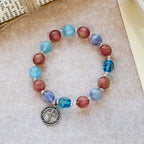 Pulsera de Cuentas con Brillo que Cambia con el Sol y Cruz Ornamentada