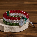 Pulsera Rosario de Ágata Jade de Navidad: Fe y Devoción Festiva