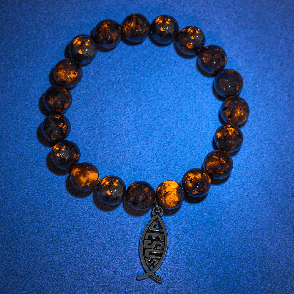 Pulsera Brillante de Piedra de Fuego que Cambia de Color con Dije Ichthus