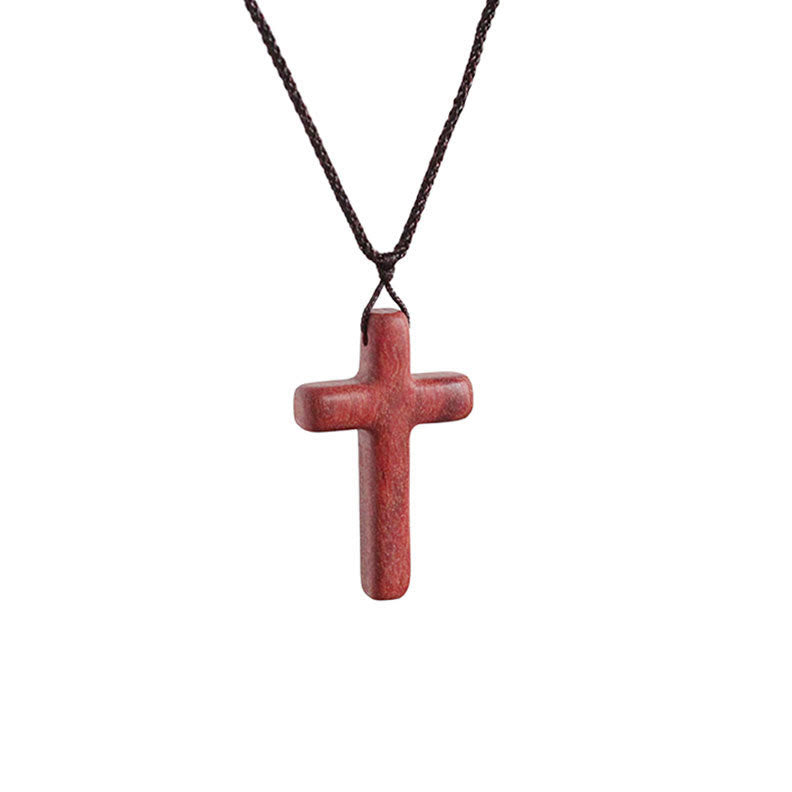 Collar Artesanal de Cruz de Sándalo Rojo — Devoción Sencilla para el Día a Día
