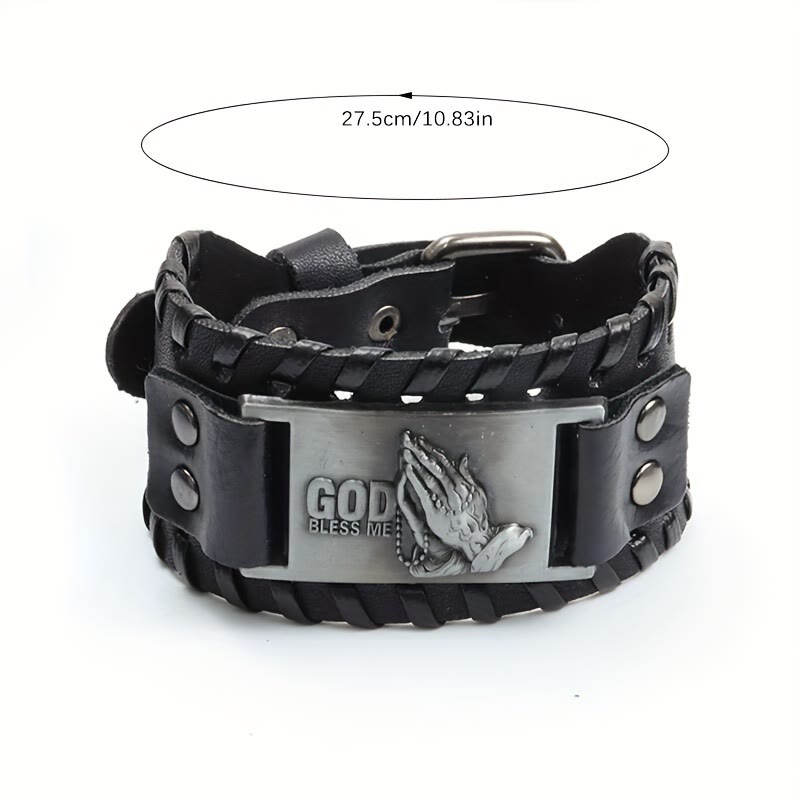 Pulsera de Cuero con Manos Orando: Insignia de Bendición