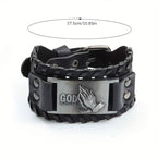 Pulsera de Cuero con Manos Orando: Insignia de Bendición