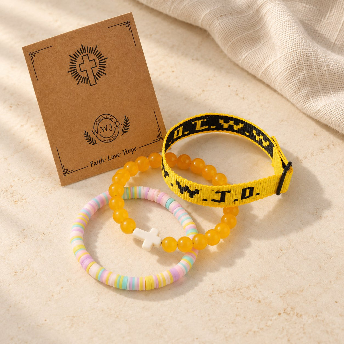 Faith Prompt Bracelet with Cross Bead & WWJD Card