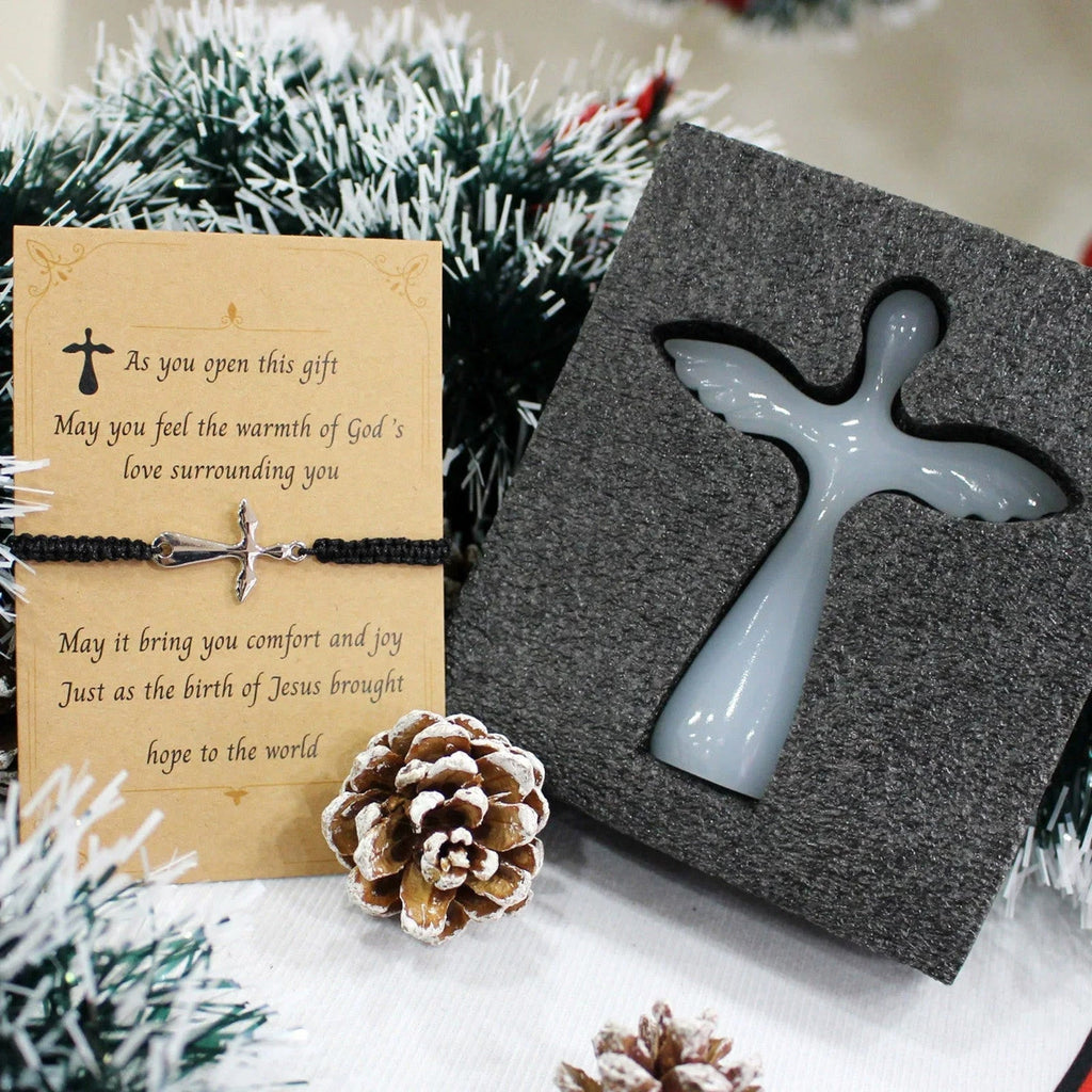 Set de Pulsera de Cruz y Cruz del Ángel de la Guarda: Recordatorio Táctil de Fe