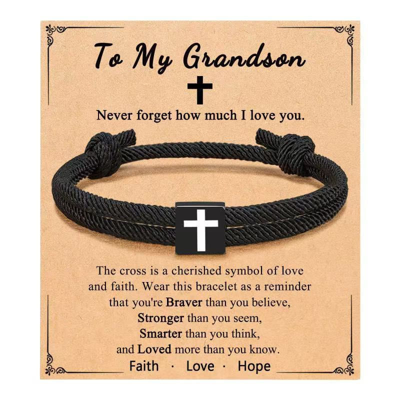 Pulsera de Cordón Milano con Cruz y Tarjeta de Regalo: Bendición para Bautizos y Ocasiones
