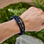 Pulsera de Moda Tricolor de Acero Inoxidable con Cruz y Cuero Trenzado