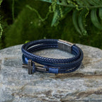 Pulsera de Moda Tricolor de Acero Inoxidable con Cruz y Cuero Trenzado