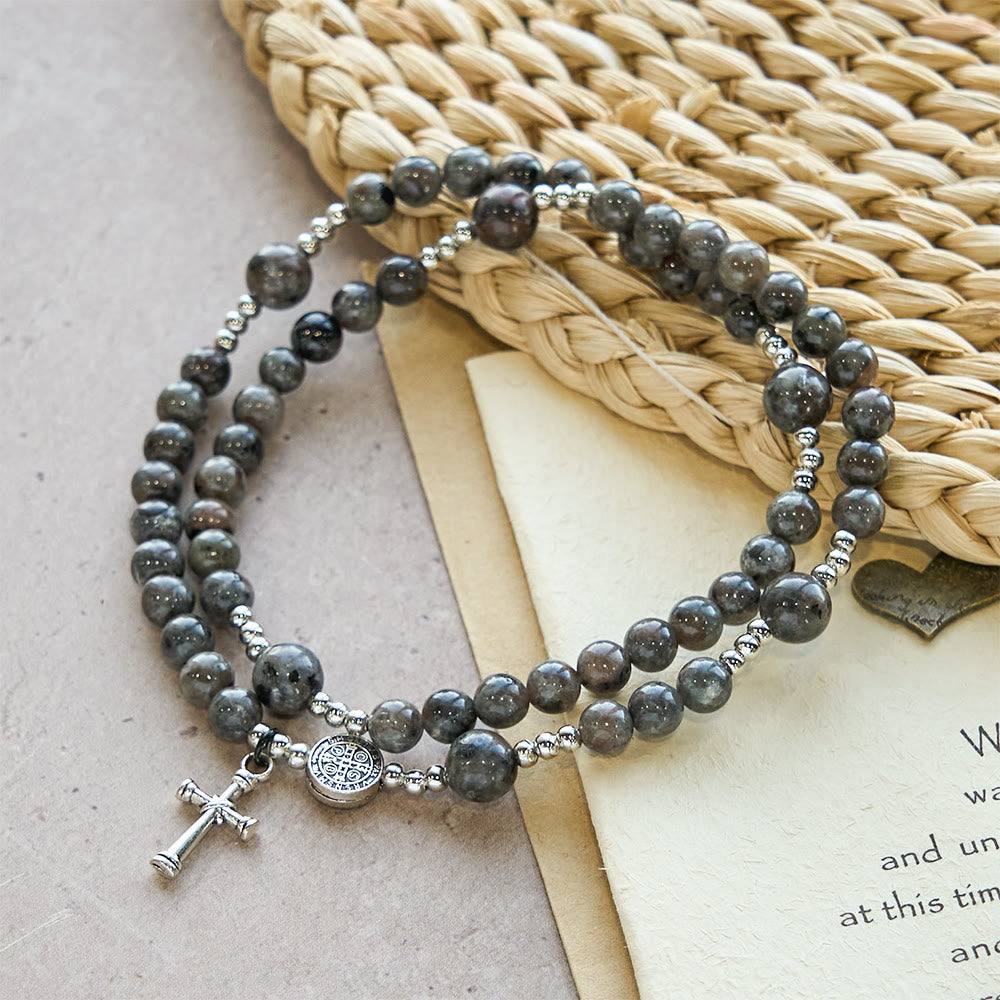 Pulsera Rosario de Piedra de Fuego con Brillo UV de 6 mm: Textura Cenizas y Devoción Iluminada