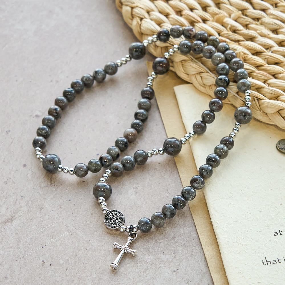 Pulsera Rosario de Piedra de Fuego con Brillo UV de 6 mm: Textura Cenizas y Devoción Iluminada