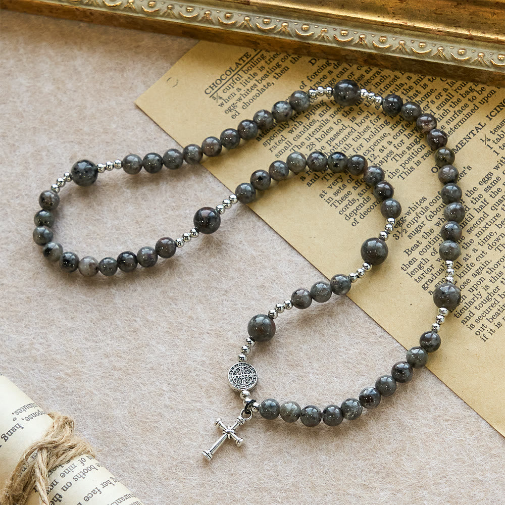Pulsera Rosario de Piedra de Fuego con Brillo UV de 6 mm: Textura Cenizas y Devoción Iluminada