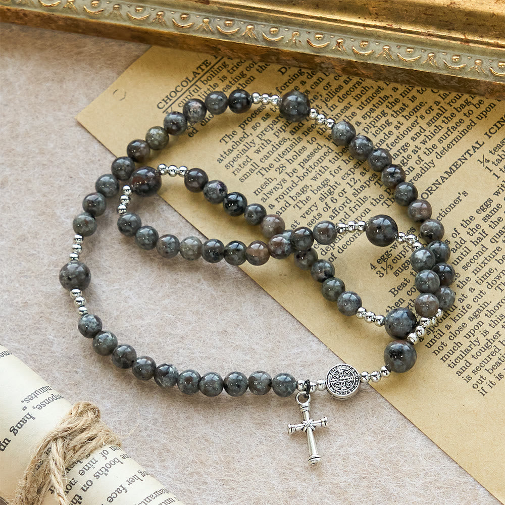 Pulsera Rosario de Piedra de Fuego con Brillo UV de 6 mm: Textura Cenizas y Devoción Iluminada