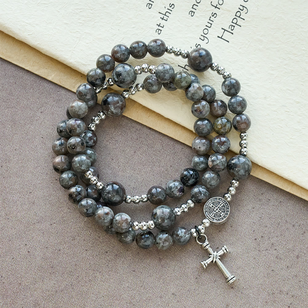 Pulsera Rosario de Piedra de Fuego con Brillo UV de 6 mm: Textura Cenizas y Devoción Iluminada
