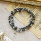 Pulsera Rosario de Piedra de Fuego con Brillo UV de 6 mm: Textura Cenizas y Devoción Iluminada