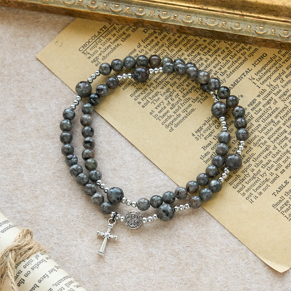 Pulsera Rosario de Piedra de Fuego con Brillo UV de 6 mm: Textura Cenizas y Devoción Iluminada