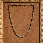 Pulsera Rosario de Piedra de Fuego con Brillo UV de 6 mm: Textura Cenizas y Devoción Iluminada