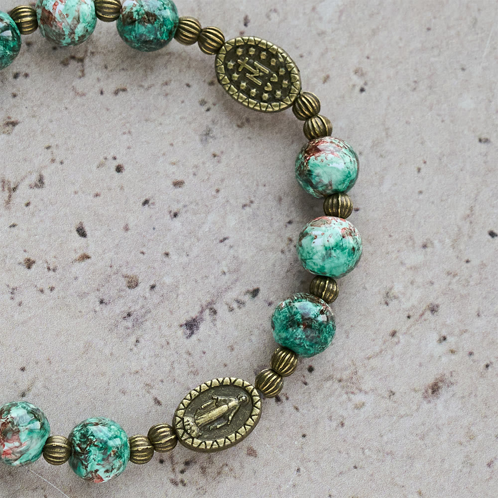 Rosario y Pulsera de Cristal Estilo Óleo: Recordatorio de Fe y Gracia