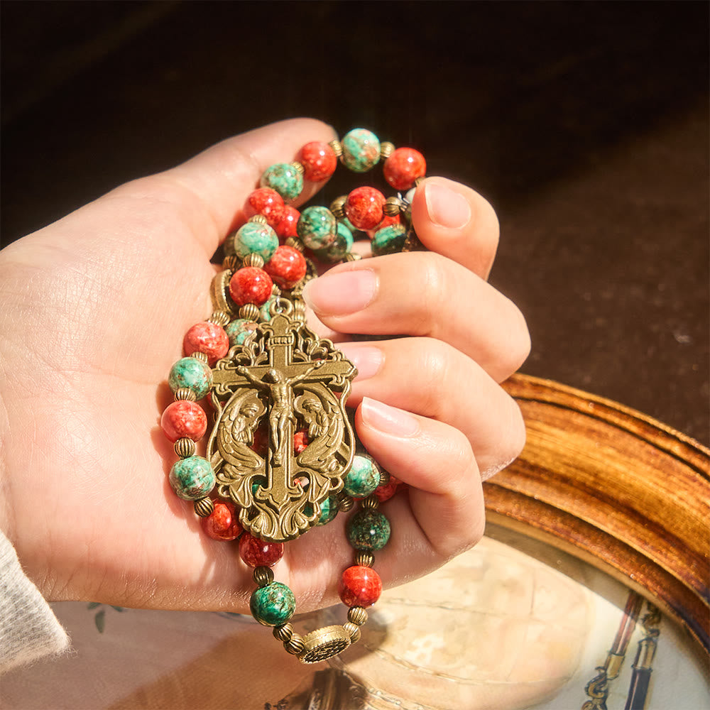 Rosario y Pulsera de Cristal Estilo Óleo: Recordatorio de Fe y Gracia