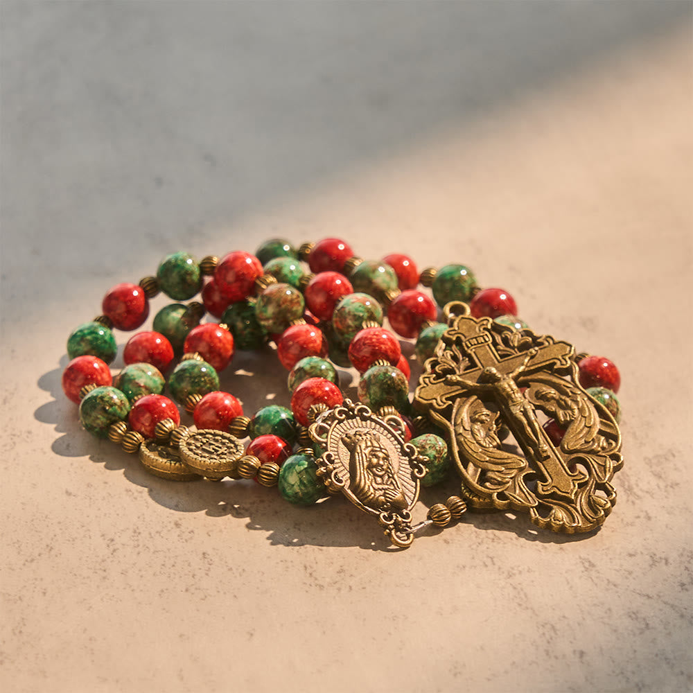 Rosario y Pulsera de Cristal Estilo Óleo: Recordatorio de Fe y Gracia