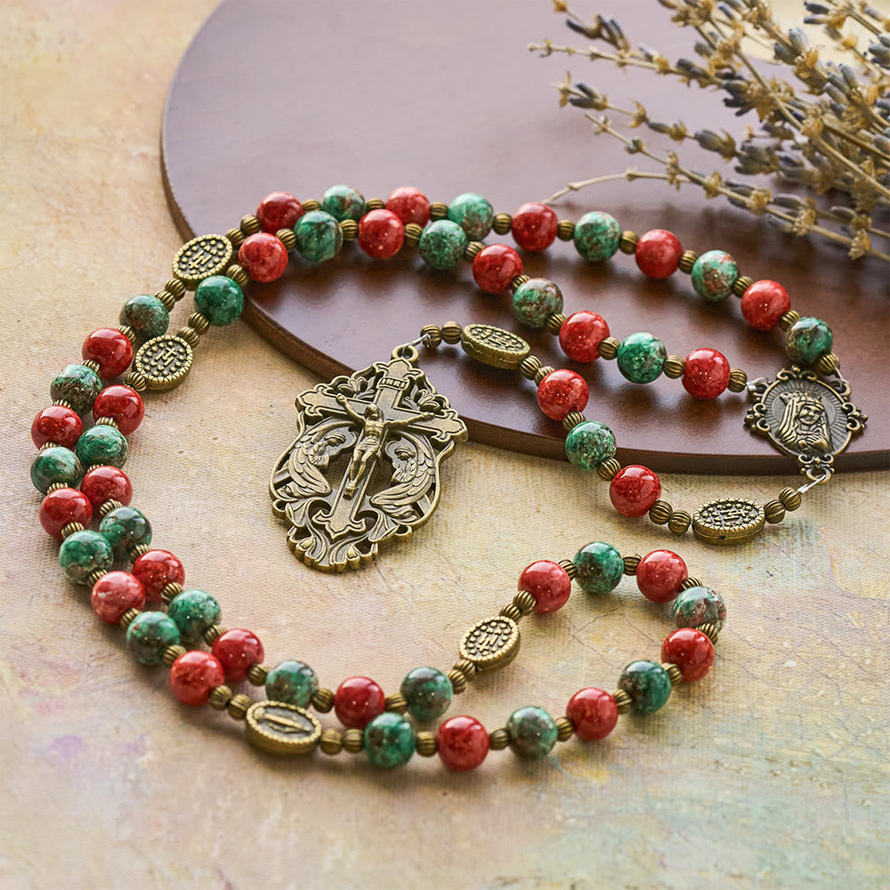 Rosario y Pulsera de Cristal Estilo Óleo: Recordatorio de Fe y Gracia