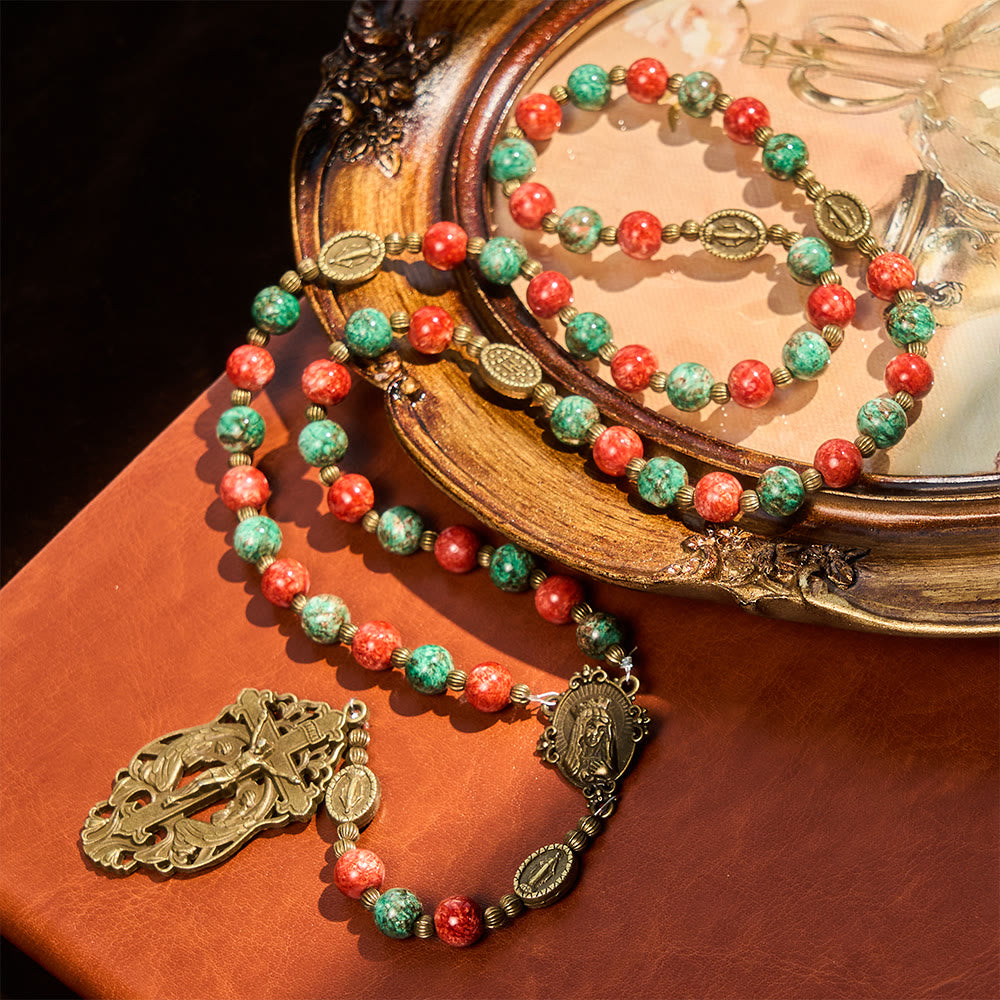 Rosario y Pulsera de Cristal Estilo Óleo: Recordatorio de Fe y Gracia