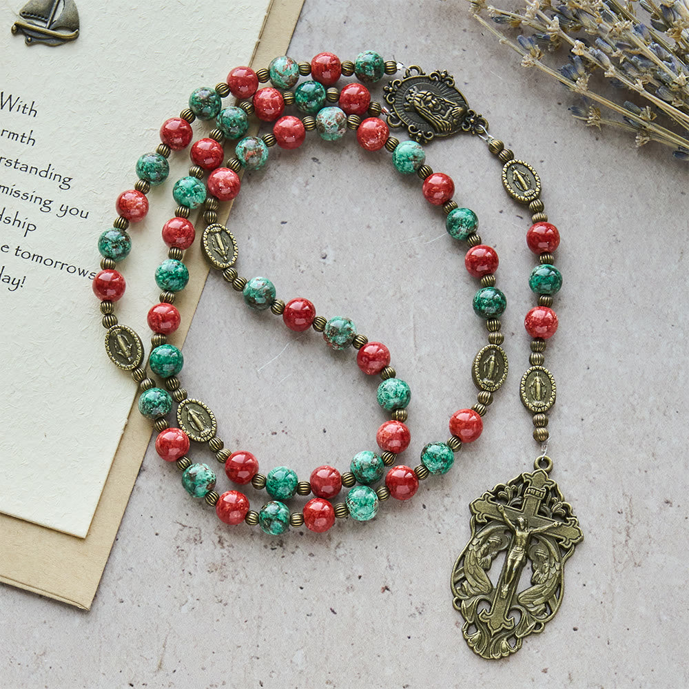 Rosario y Pulsera de Cristal Estilo Óleo: Recordatorio de Fe y Gracia