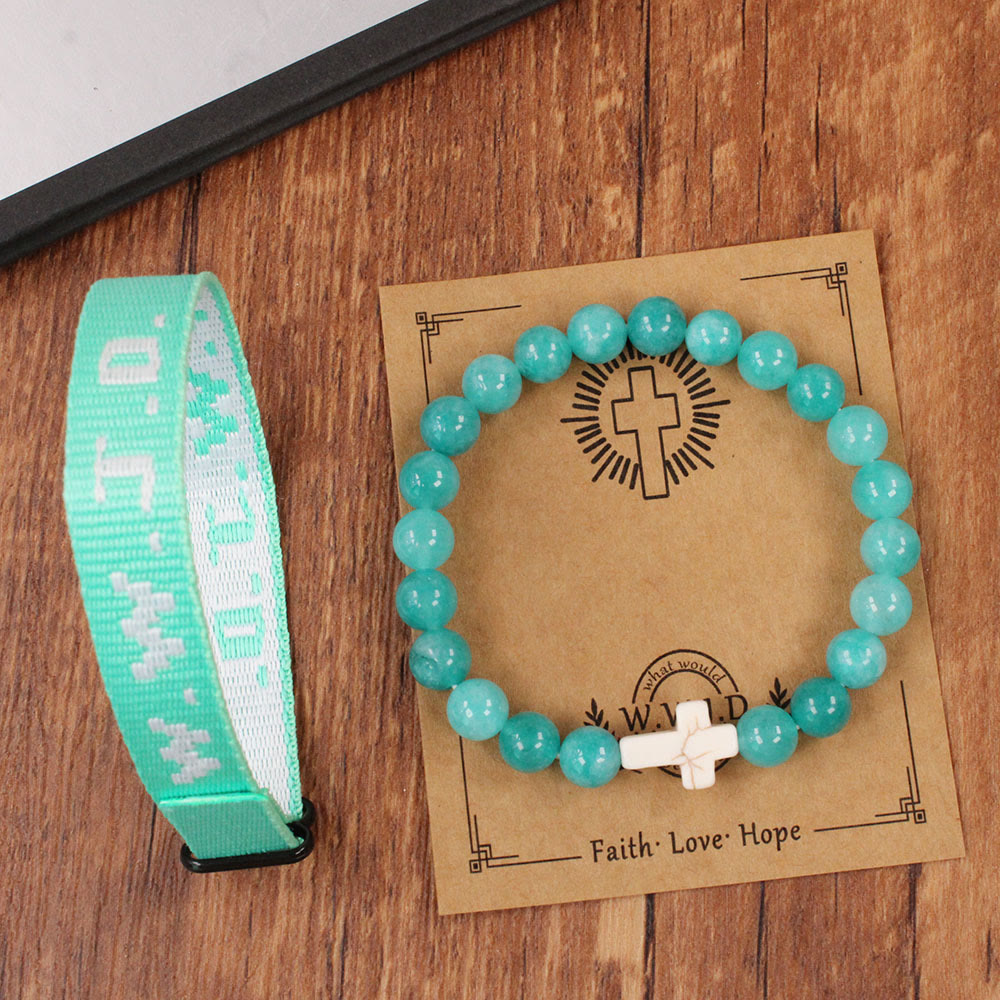 Pulsera de Fe con Cuenta de Cruz y Tarjeta WWJD: Recuerdo Listo para Regalar