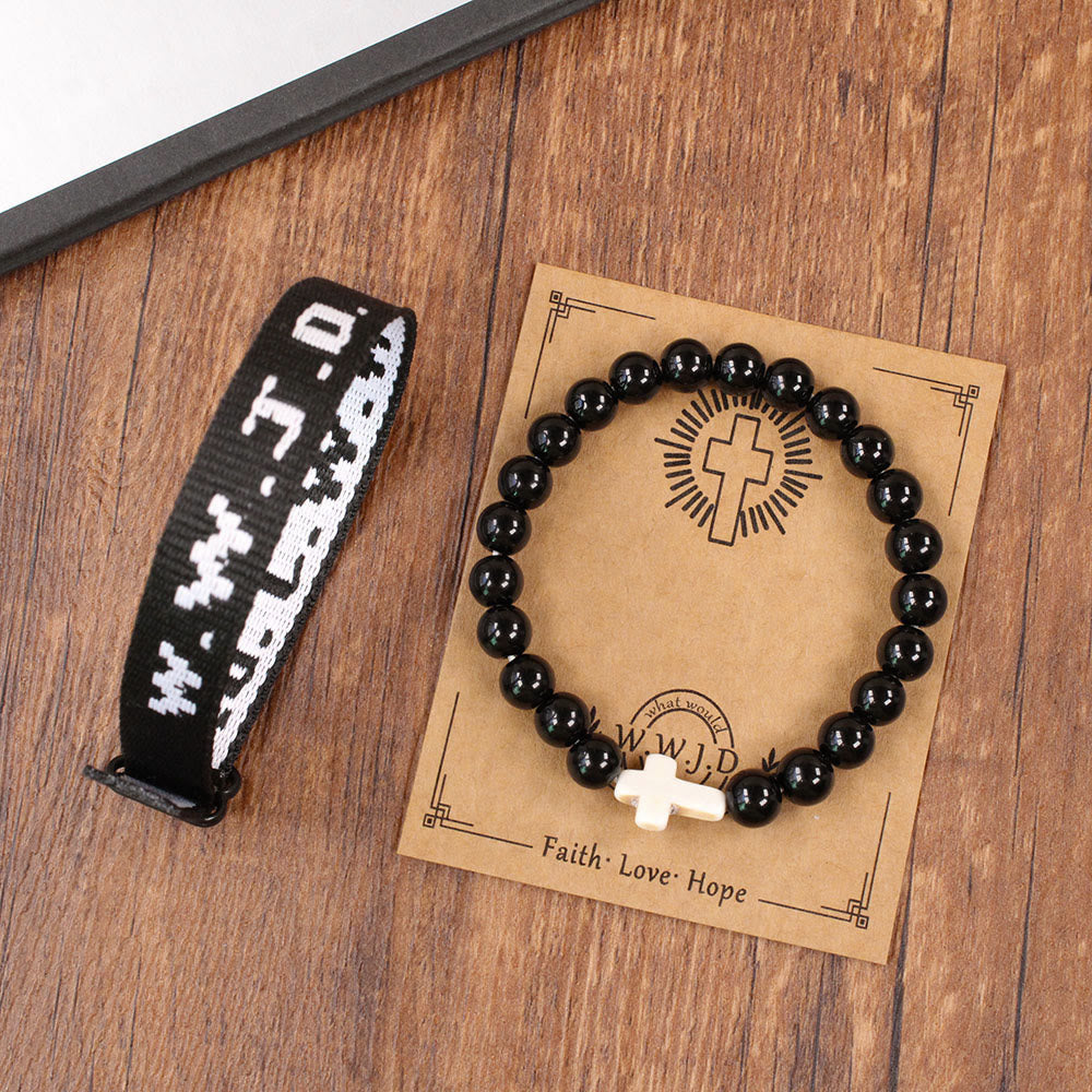 Pulsera de Fe con Cuenta de Cruz y Tarjeta WWJD: Recuerdo Listo para Regalar
