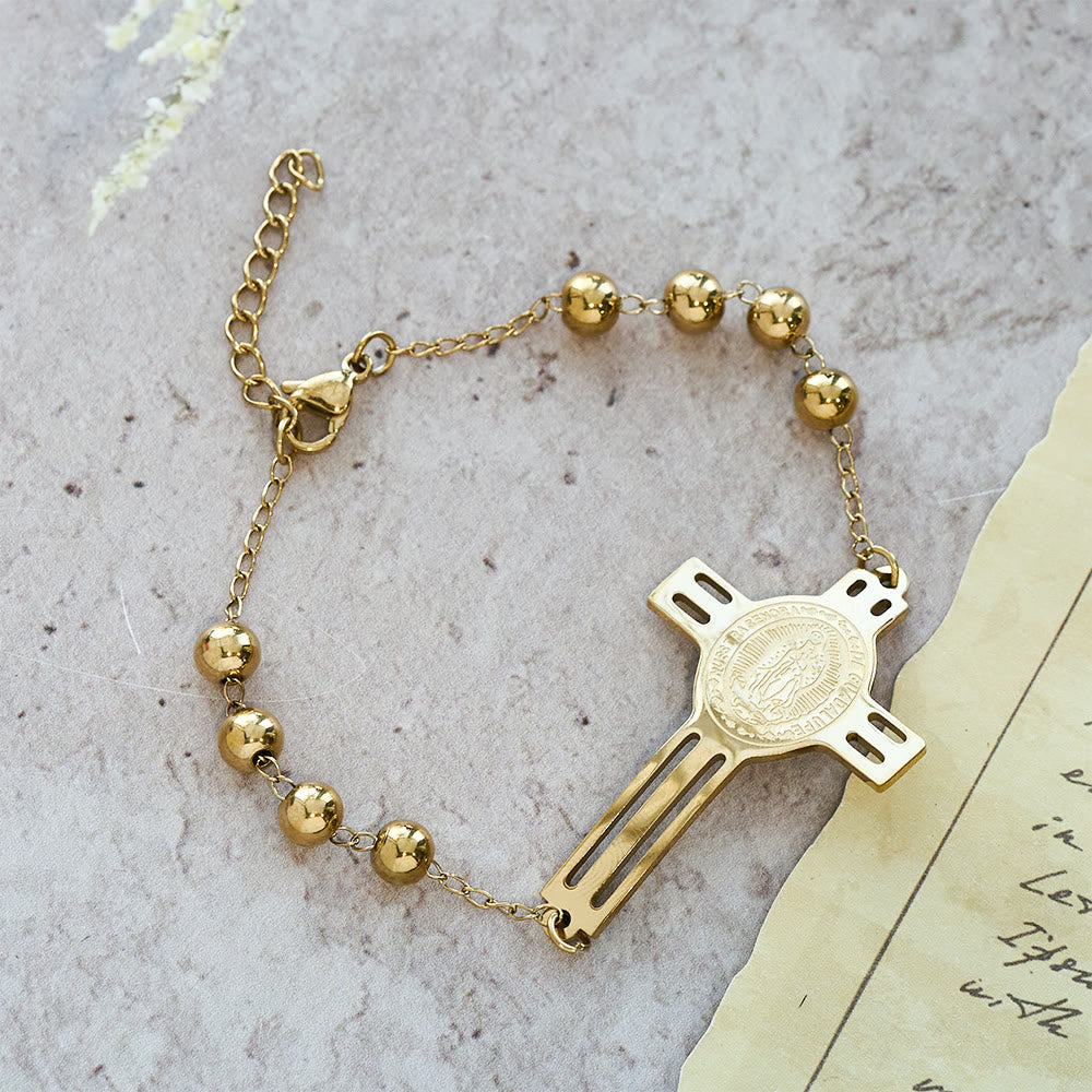 Pulsera de Cuentas Llena de Gracia: Dije de Cruz para Recordatorios Suaves